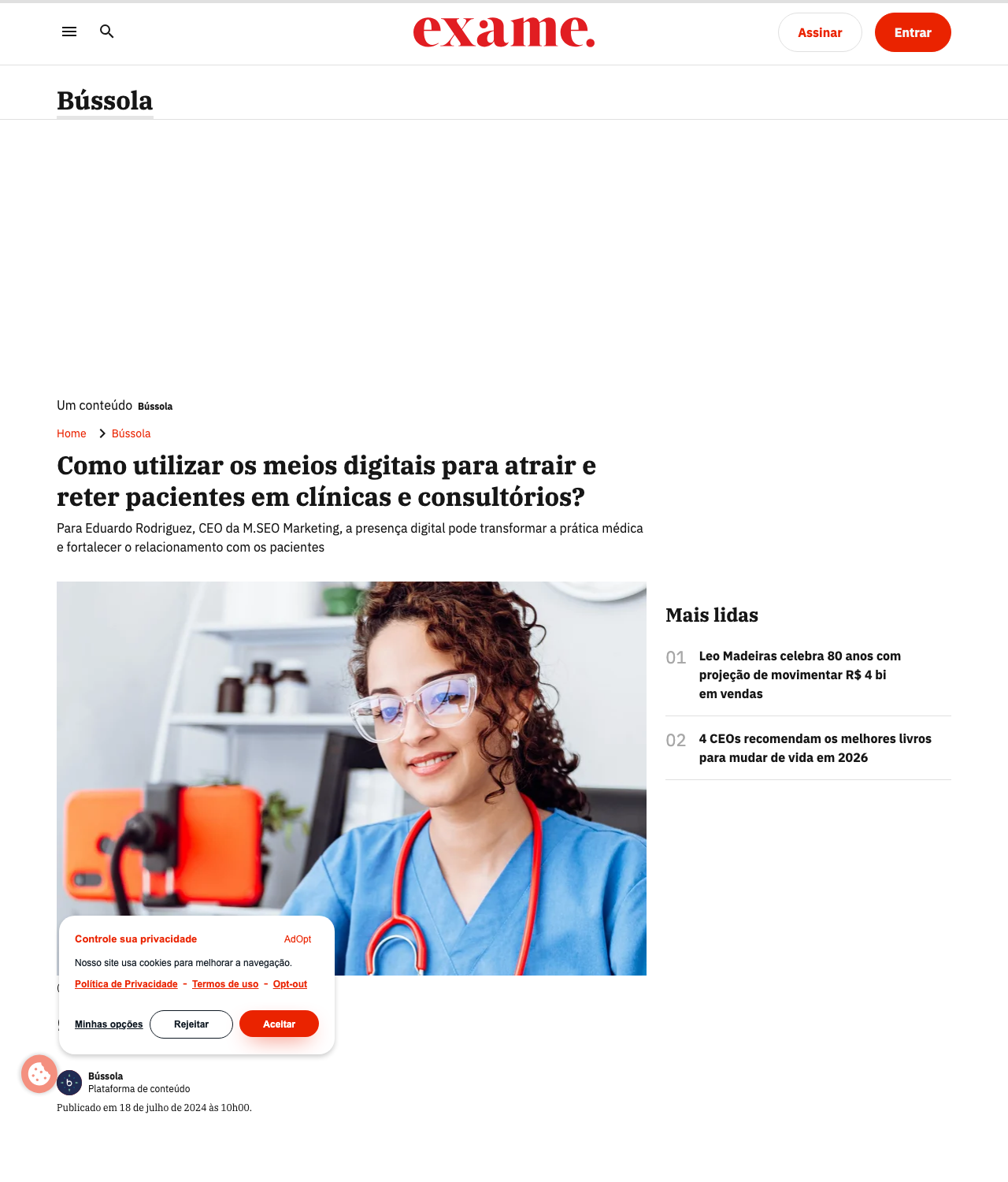 Print da matéria na Exame Bússola