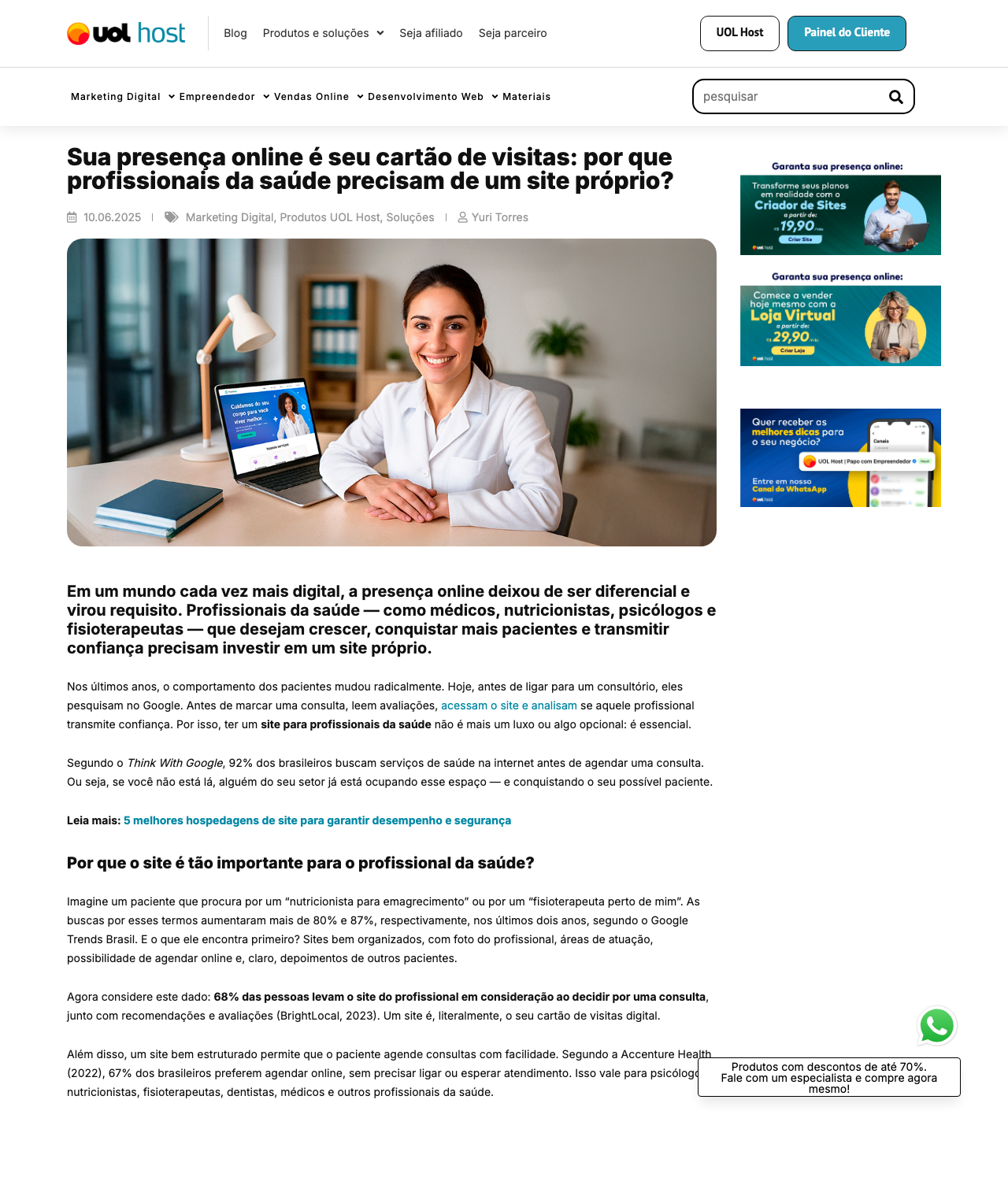 Print do artigo no blog UOL Host